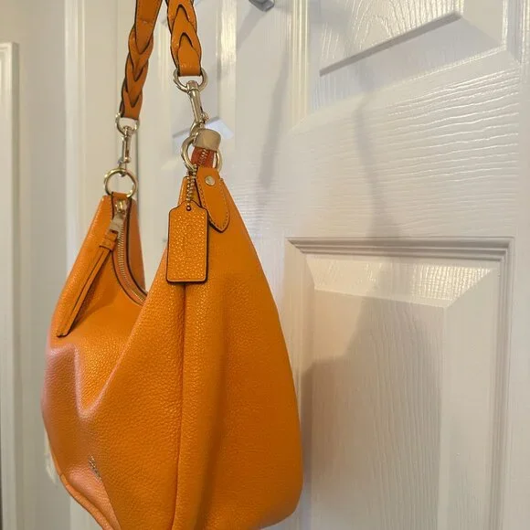 Coach Jules Hobo Bag Pebbled Leather - Orange - Picture 2 of 16